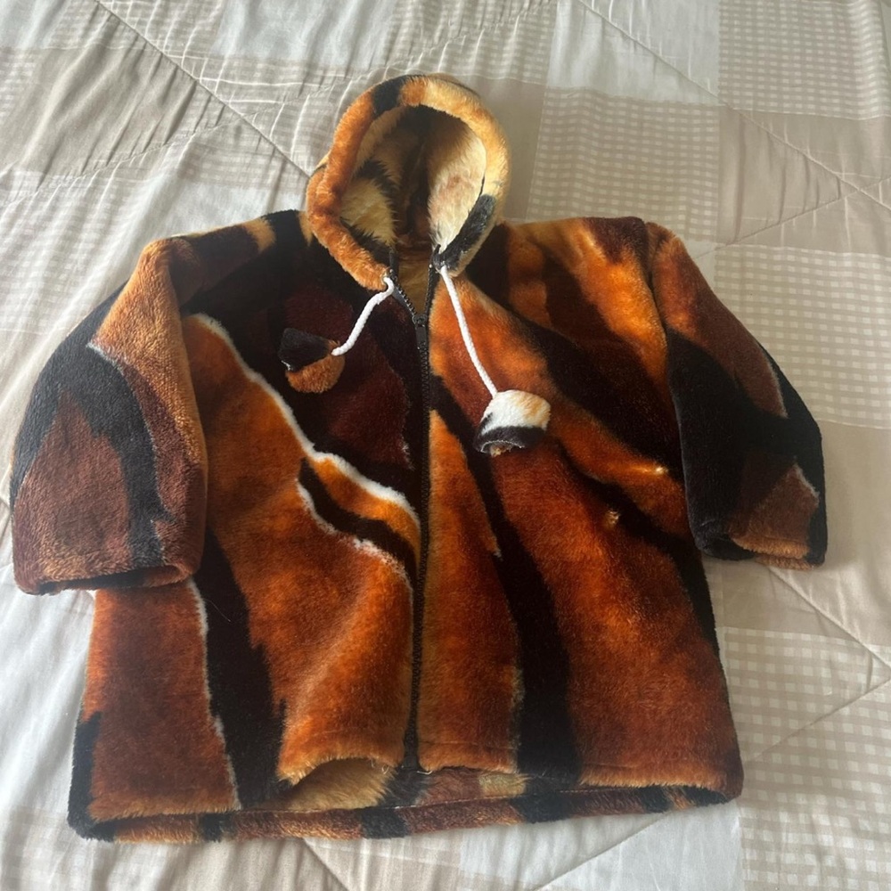 Stylish Kids Faux Fur Puffer Jacket - Brown and Black